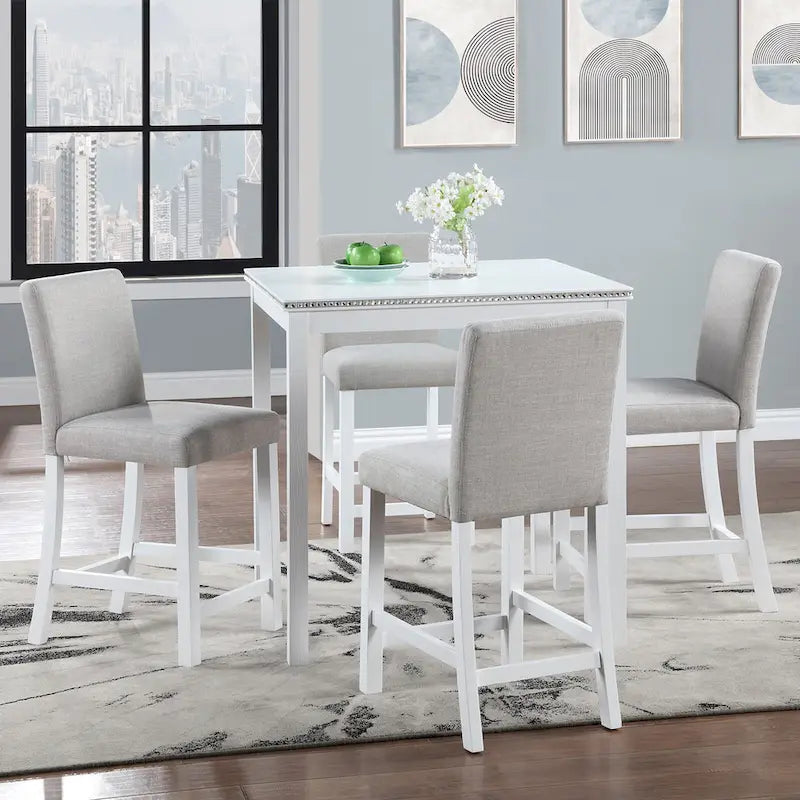 Set da pranzo moderno da 5 pezzi con tavolo quadrato da bar e 4 sedie imbottite