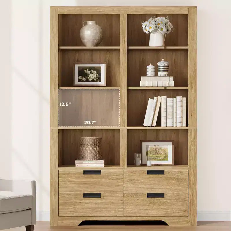 183 cm hohes Bücherregal mit 4 Schubladen, freistehendes Bücherregal im Landhausstil mit Stauraum für Schlafzimmer, Wohnzimmer und Homeoffice