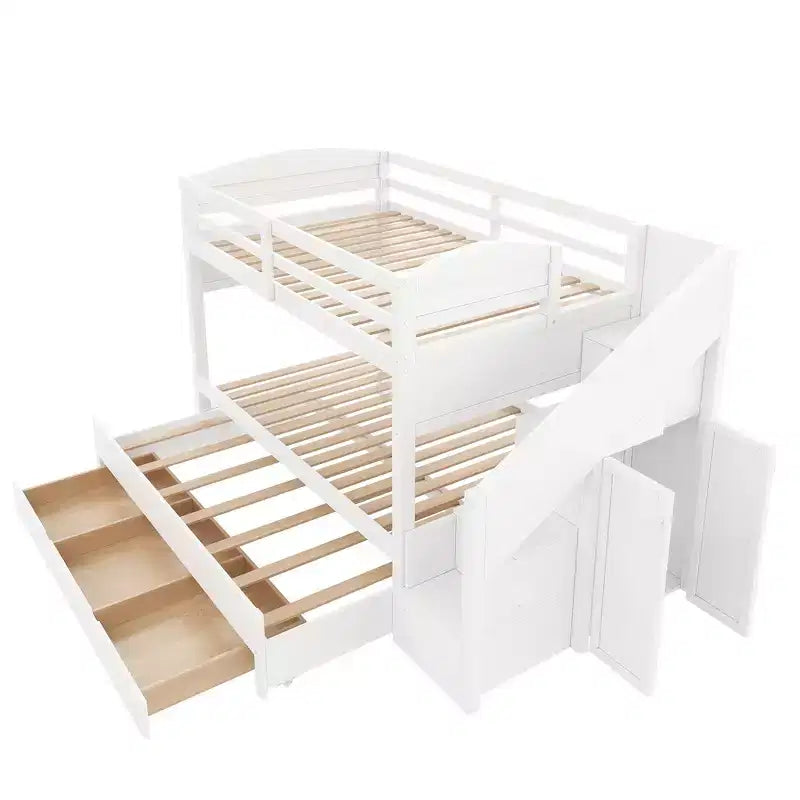 Struttura letto a castello singolo Whisen XL con letto estraibile, letto a castello con contenitore, legno massello, scala contenitore, armadio, 3 cassetti, per bambini