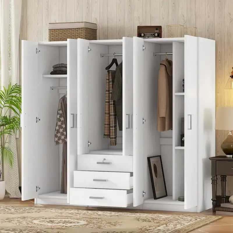 Armadio in legno a 6 ante con 3 ampi cassetti per camera da letto