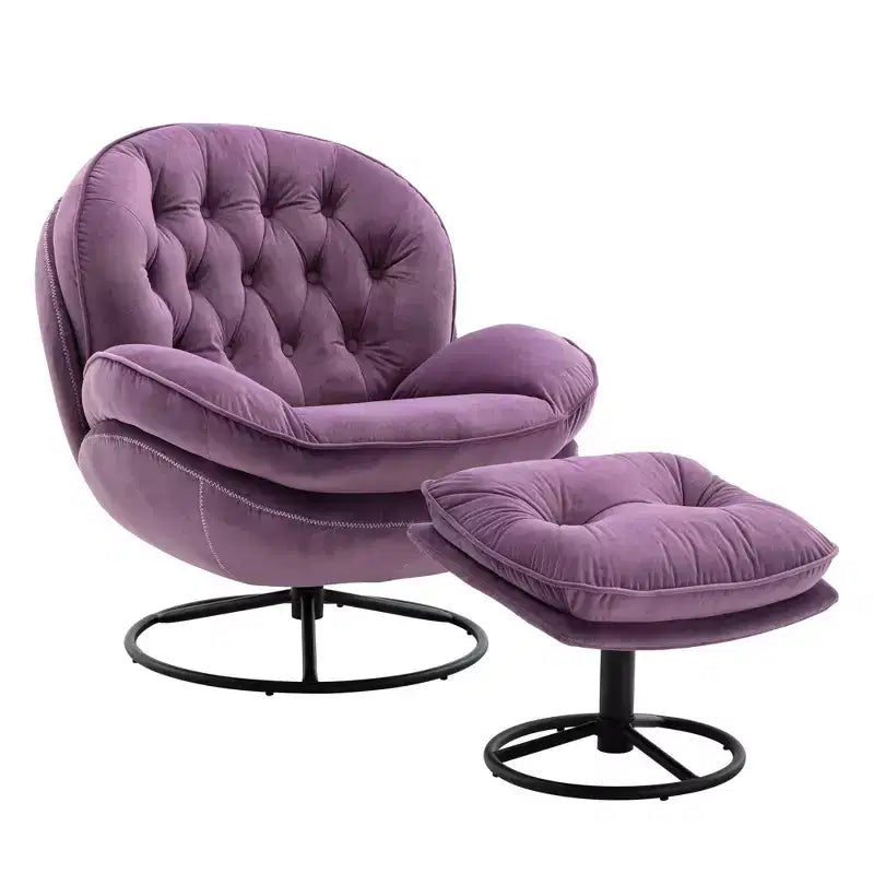 Okak Samt-Sessel mit Hocker, moderner Sessel ohne Armlehnen im Mid-Century-Stil, bequemer, weicher Sessel zum Fernsehen und Spielen
