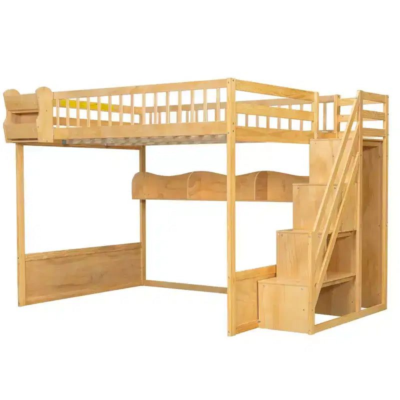 Queensize-Hochbett mit Treppe, Kleiderschrank und Ablagefächern - MDF, 650 lb