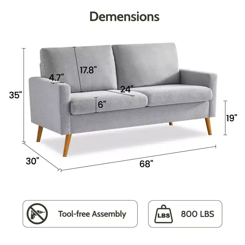 68 Mid-Century Modern Corduroy Loveseat Sofa with Spring Pad