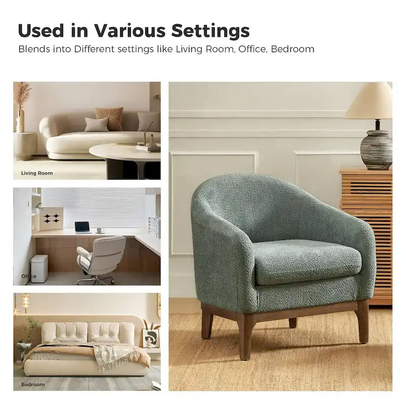 Fauteuil d’appoint moderne en tissu bouclé Augus avec pieds en bois massif par HULALA HOME