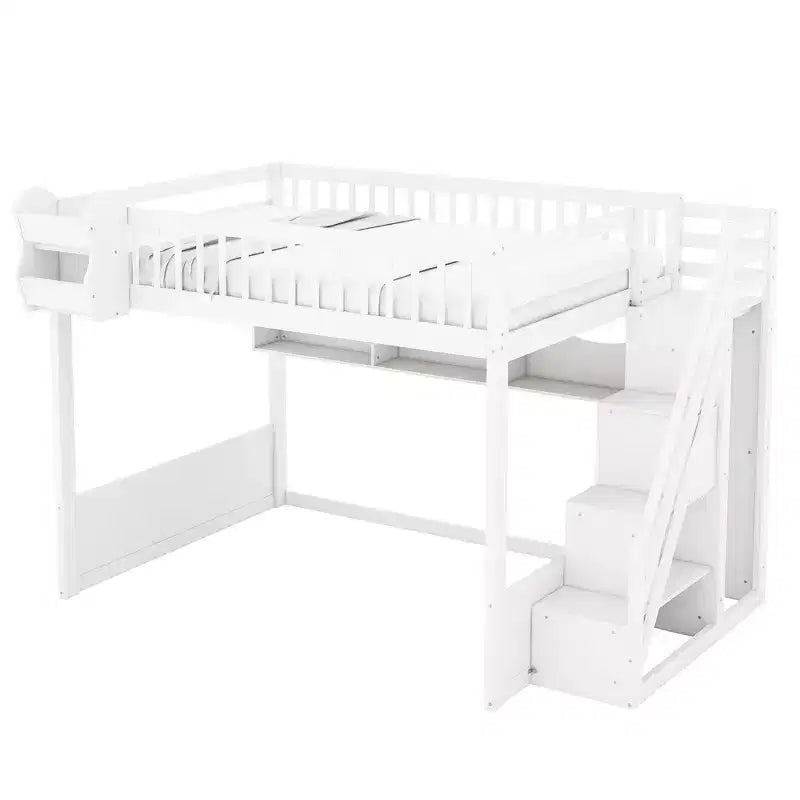Queensize-Hochbett mit Treppe, Kleiderschrank und Ablagefächern - MDF, 650 lb