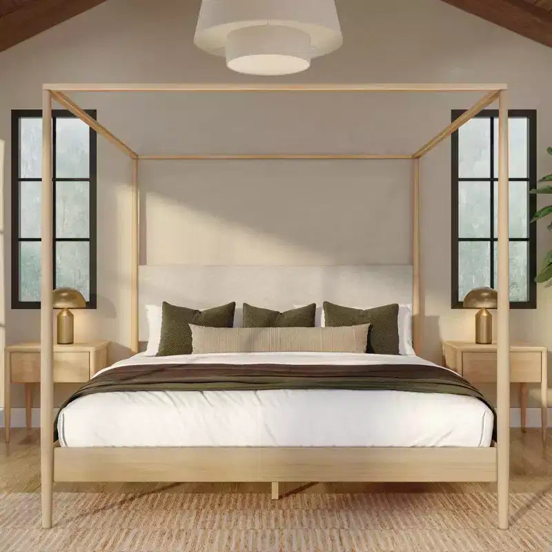 Harbor Himmelbett in King-Size mit gepolstertem Kopfteil, Blond/Swiss Coffee (MD2411-01)