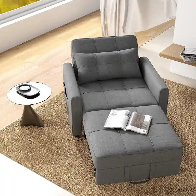 Fauteuil convertible 3-en-1 avec lit escamotable, canapé lounge rembourré convertible, réglable et pliable