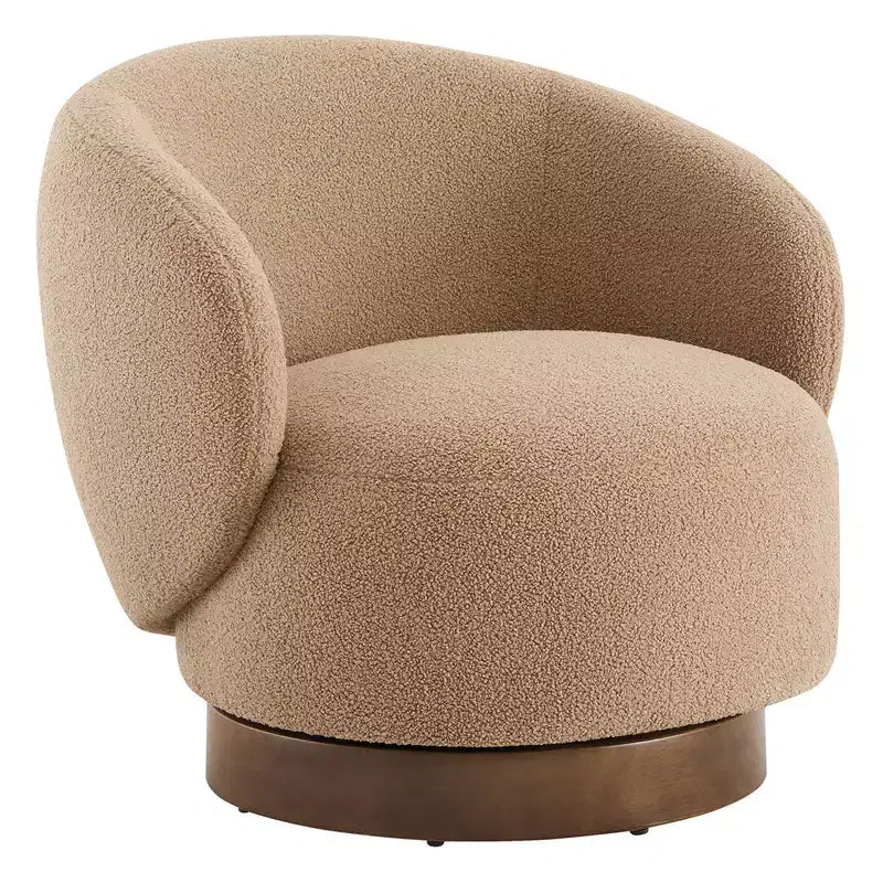 Spruce&Spring gestoffeerde draaibare fauteuil met kuipvormige rugleuning en houten onderstel