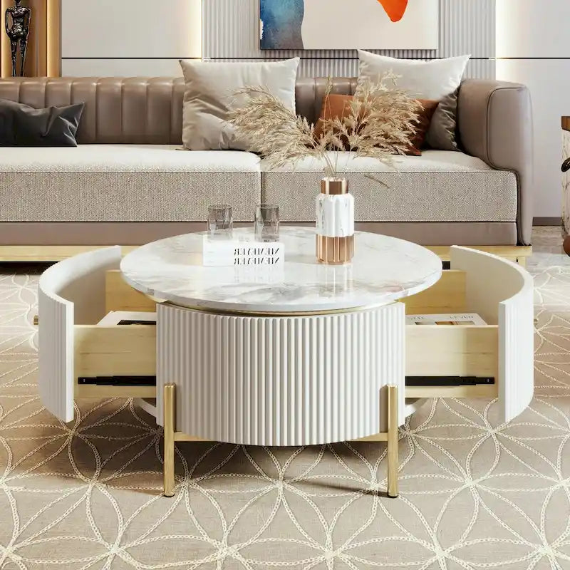 Table basse ronde moderne de 31.5 avec grand tiroir de rangement