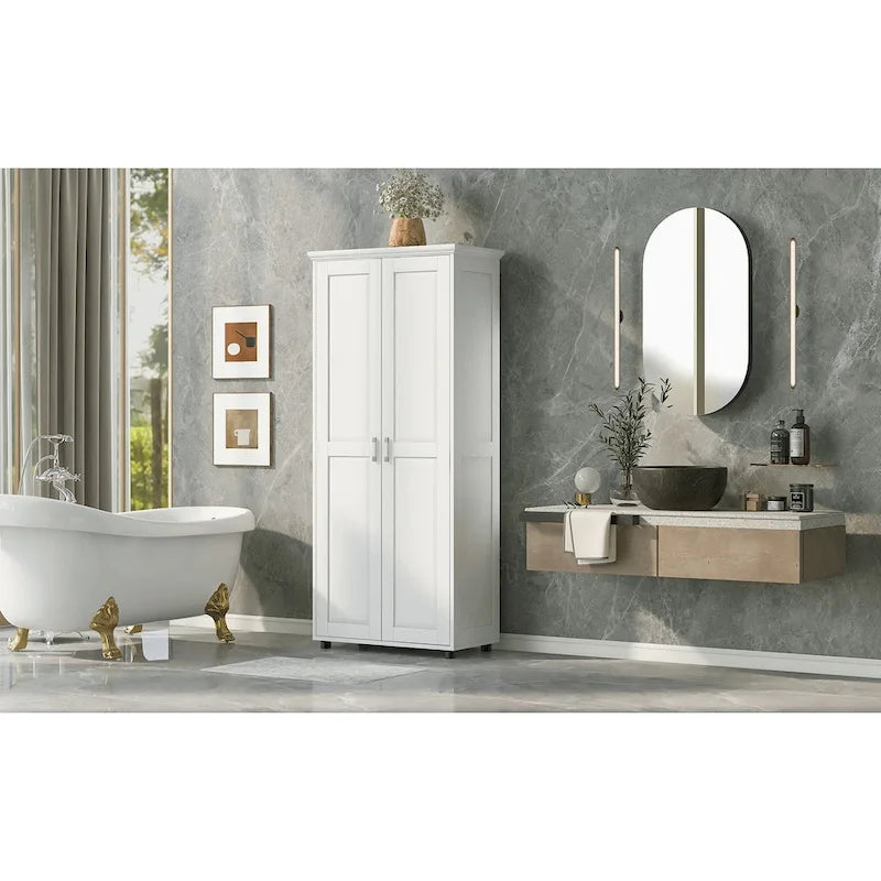Mobiletto da bagno con due ante, ripiano regolabile, pannello in MDF