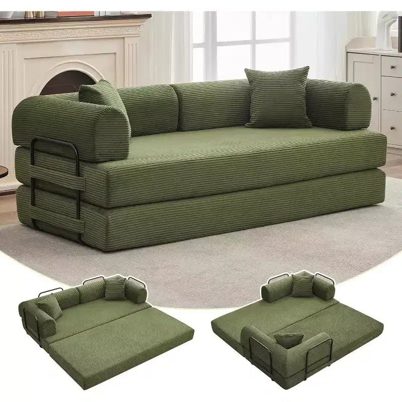 Divano letto trasformabile 2 in 1, comodo divano letto pieghevole in velluto a coste con seduta profonda e braccioli ampi, divano senza struttura, per soggiorno e appartamenti