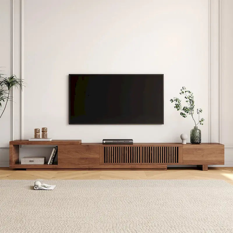 Meuble TV moderne rétractable et extensible avec 4 tiroirs, jusqu’à 103 pouces - 78.54D x 15.74W x 13.78H
