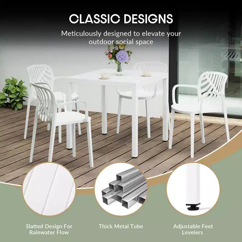Ensemble de patio WestinTrends Playa de 5 pièces avec table carrée de repas d’extérieur et chaises empilables