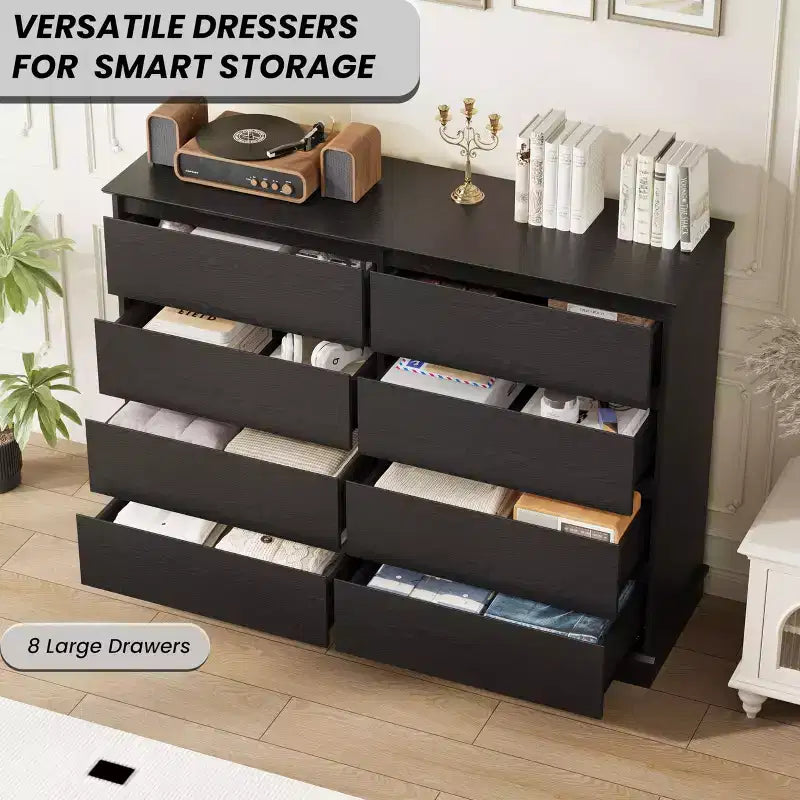 Commode moderne pour chambre avec 8 tiroirs, meuble de rangement en bois pour placard, large commode