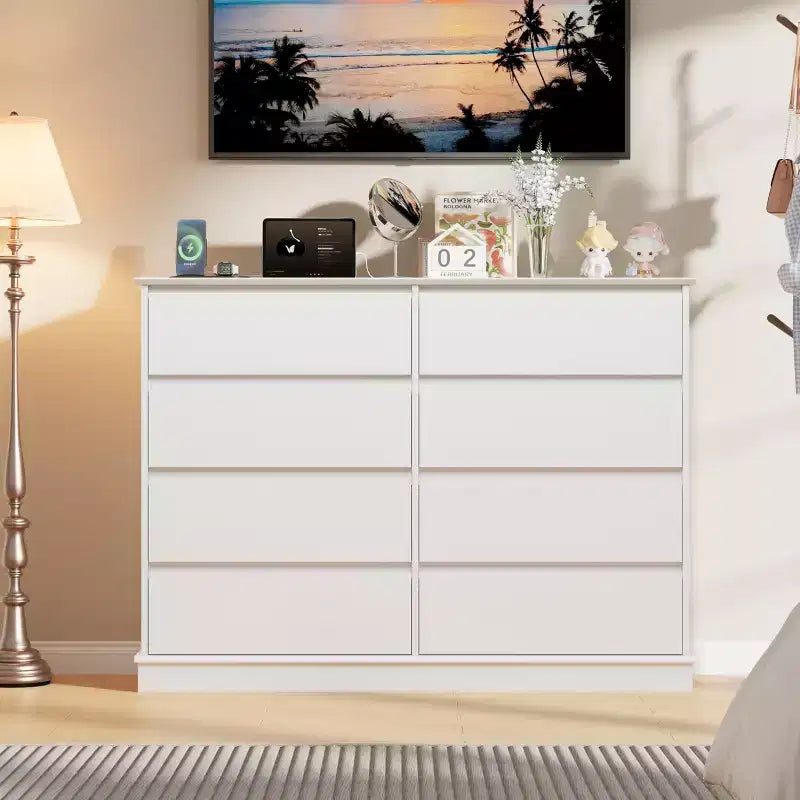 Commode moderne pour chambre avec 8 tiroirs, meuble de rangement en bois pour placard, large commode