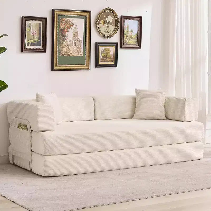 5-in-1 slaapbank, modulaire corduroy slaapbank van 78.8 met stevig frame, multifunctionele futon voor kleine ruimtes, woonkamer en logeerkamer