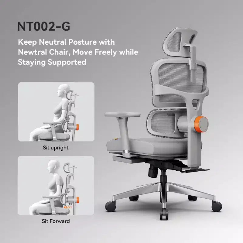 Newtral Ergonomic Office Chair with Footrest - 4D Armrest Recliner Chair - NT002+LAPD-GRAY