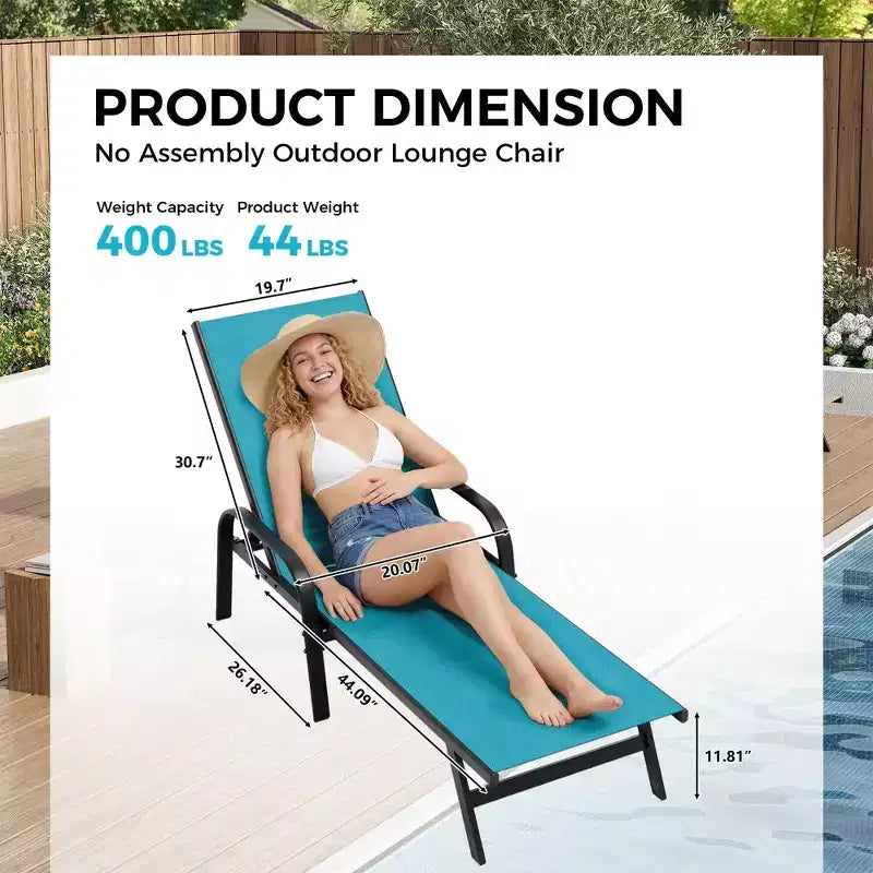 Set di 2 sedie a sdraio da esterno, reclinabili regolabili in 5 posizioni, tessuto Textilene, chaise longue da piscina da 76 per patio, giardino e bordo piscina