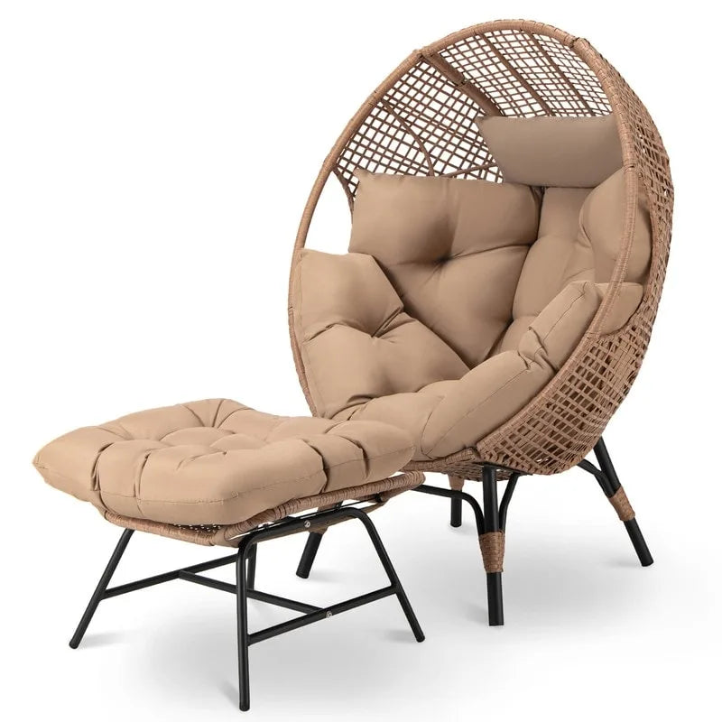Fauteuil œuf d’intérieur FINCATI, fauteuil œuf d’extérieur supportant 440 lb, fauteuil œuf grand format avec pouf, fauteuil œuf luxueux et confortable avec repose-pieds
