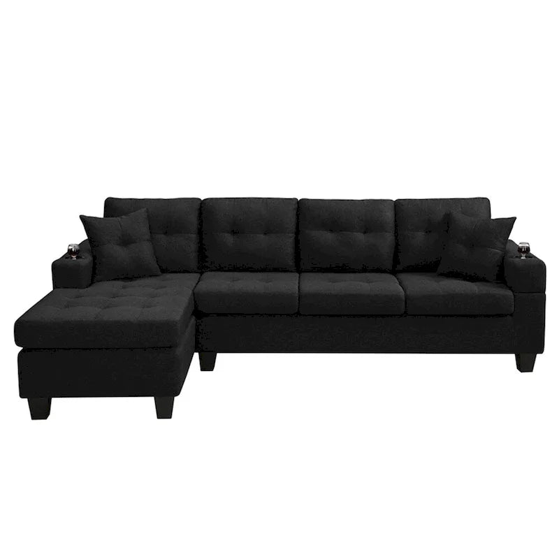 Canapé modulaire pour salon avec méridienne en forme de L et porte-gobelet