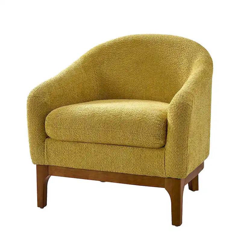 Fauteuil d’appoint moderne en tissu bouclé Augus avec pieds en bois massif par HULALA HOME