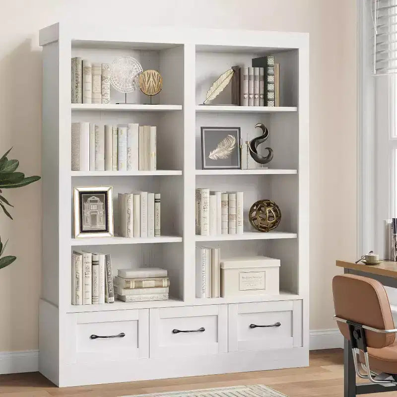 Boekenkasten van 64 H, boekenkast met 3 opberglades, 4 niveaus, extra brede open planken voor kantoor en woonkamer