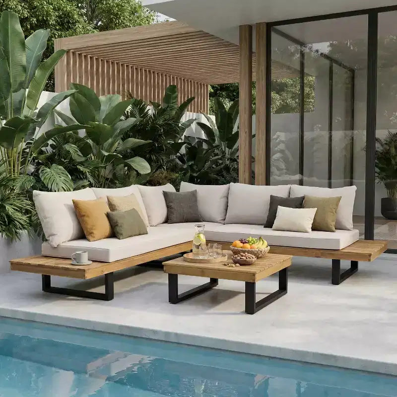 L-vormige modulaire loungeset voor buiten, tuinloungeset met salontafel en waterbestendige kussens - ModernLuxe