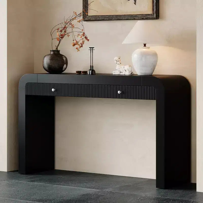 Tavolo consolle rustico Whisen, tavolo da ingresso e tavolino laterale con frontale del cassetto scanalato