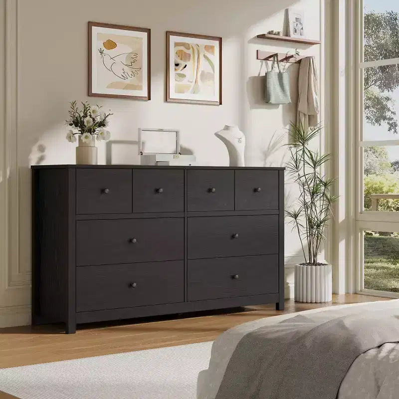 Commode moderne à 8 tiroirs pour chambre, large chiffonnier en bois avec rangement profond, meuble de rangement autoportant pour le salon