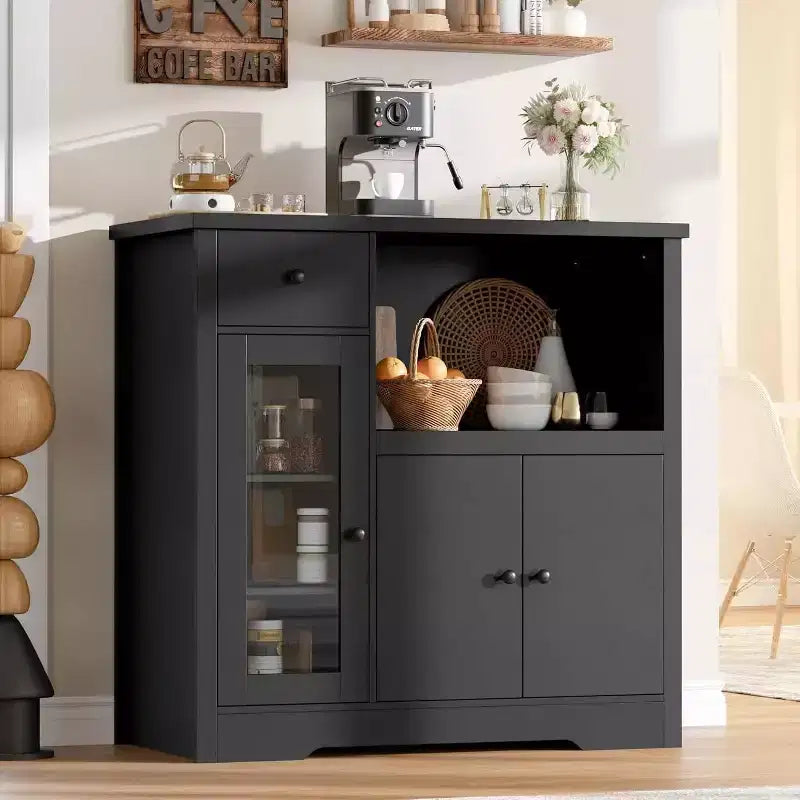 Mobile da cucina per microonde con vani contenitori, 3 ante, 1 cassetto e ripiani regolabili, dispensa
