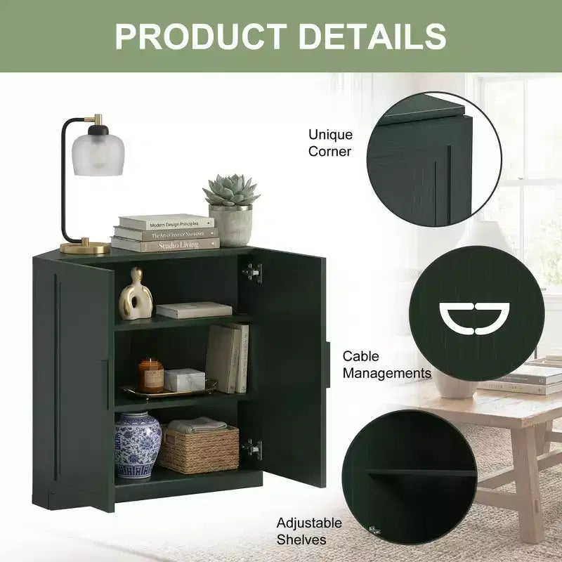Dovelina hoekvitrinekast met verstelbare planken, dressoir, buffetkast, wijnkast, keuken- en eetkamerkast met houten deuren - 31H x 31W, 36H x 31W