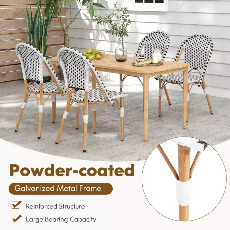 Set di 4 sedie Costway da bistrot francese per esterni, con rattan intrecciato a mano e struttura in metallo zincato