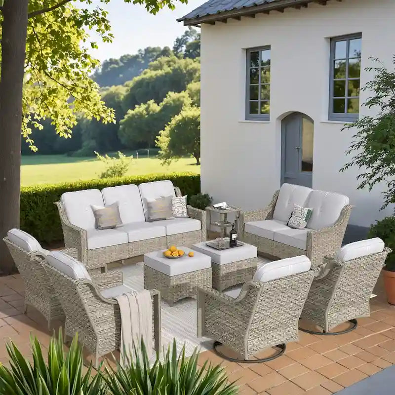Ensemble de mobilier de jardin extérieur XIZZI de 9 pièces avec fauteuil pivotant