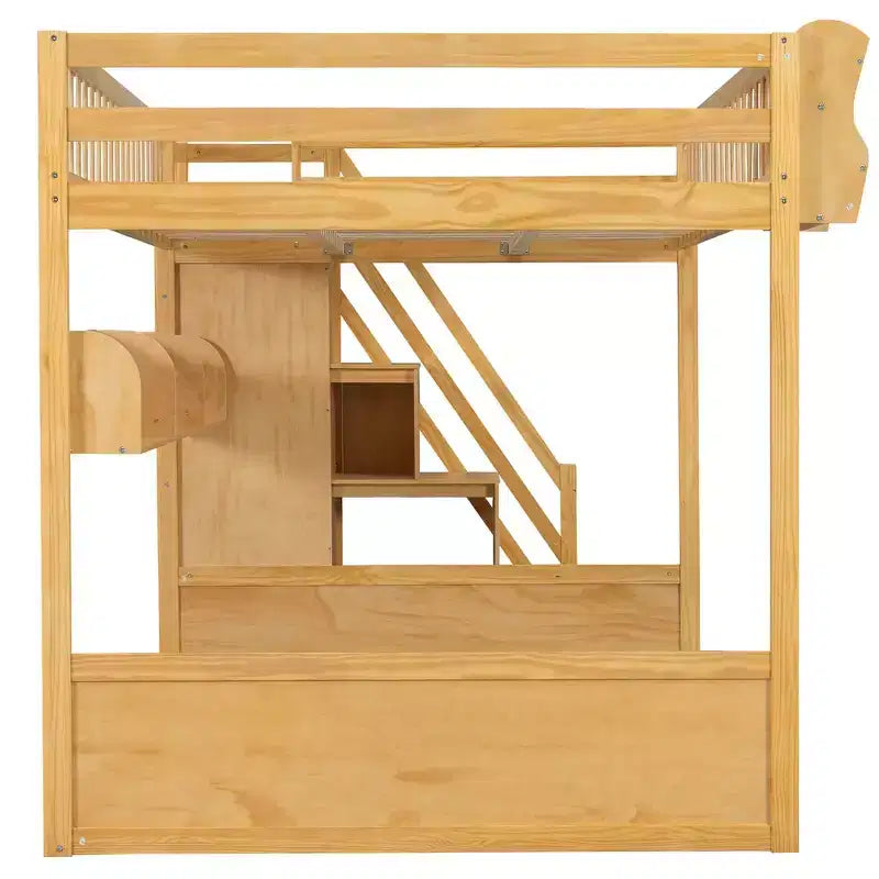 Queensize-Hochbett mit Treppe, Kleiderschrank und Ablagefächern - MDF, 650 lb