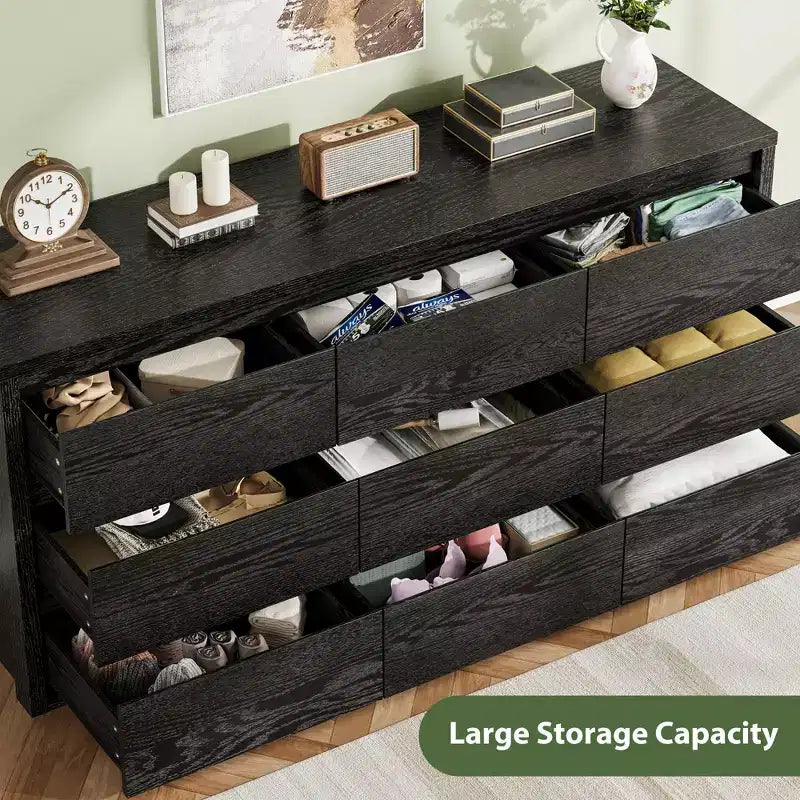 Cassettiera da camera da letto con 9 cassetti, cassettiera moderna e ampia in legno con grande capacità contenitiva, organizzatore per soggiorno, corridoio e ingresso