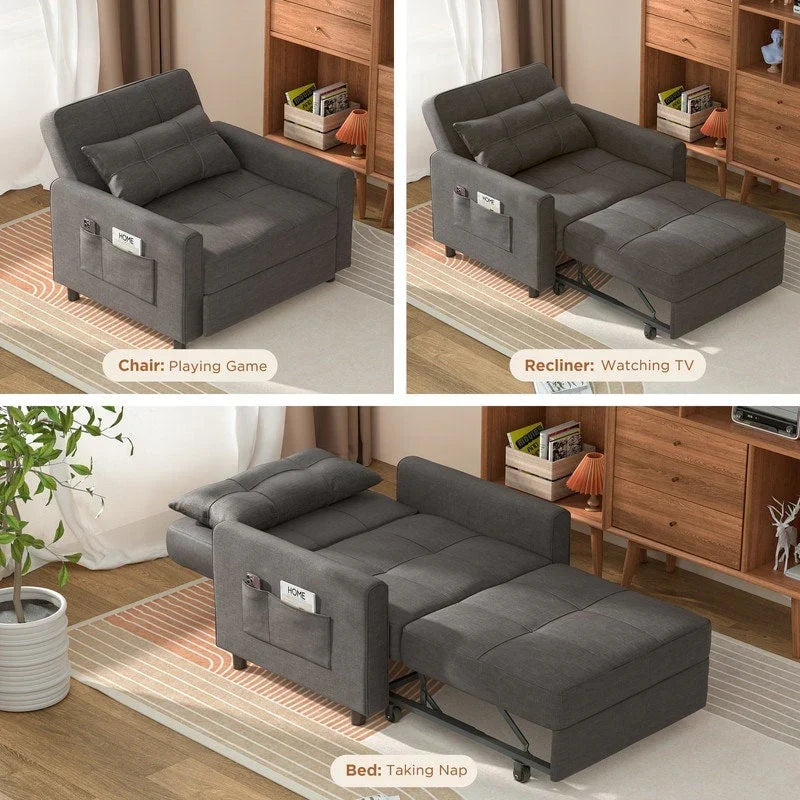 Divano letto trasformabile 3 in 1 con schienale regolabile, poltrona-divano estraibile, letto pieghevole convertibile per soggiorno