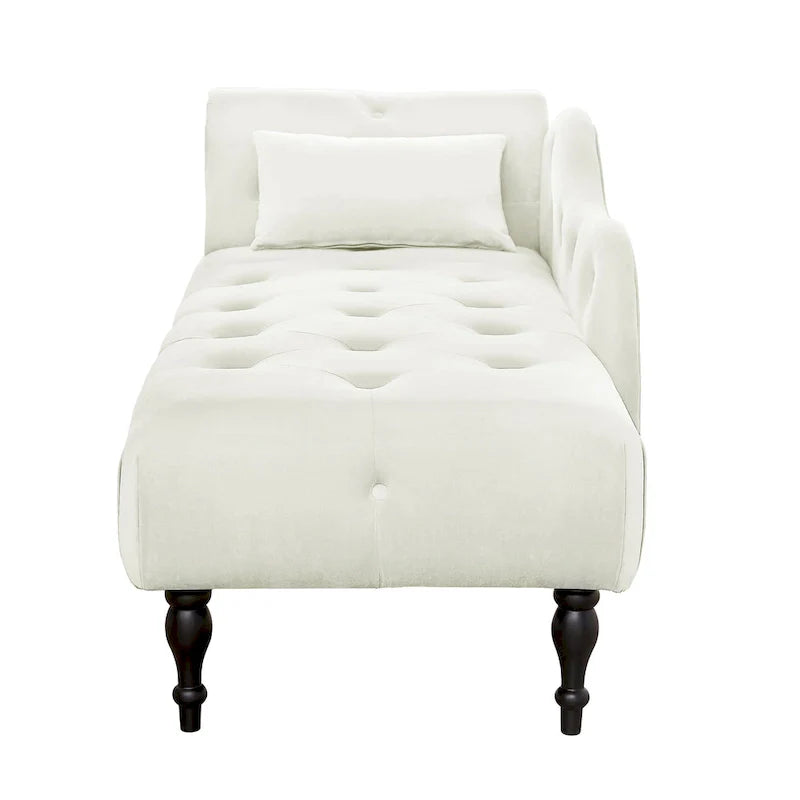 Moderne Chaiselongue, 60.6, mit Samtbezug, Knopfheftung, Beinen aus Massivholz und Ziernägeln