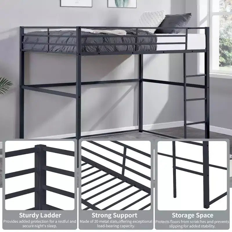 Lit mezzanine métallique simple avec barrières de sécurité et échelle plate