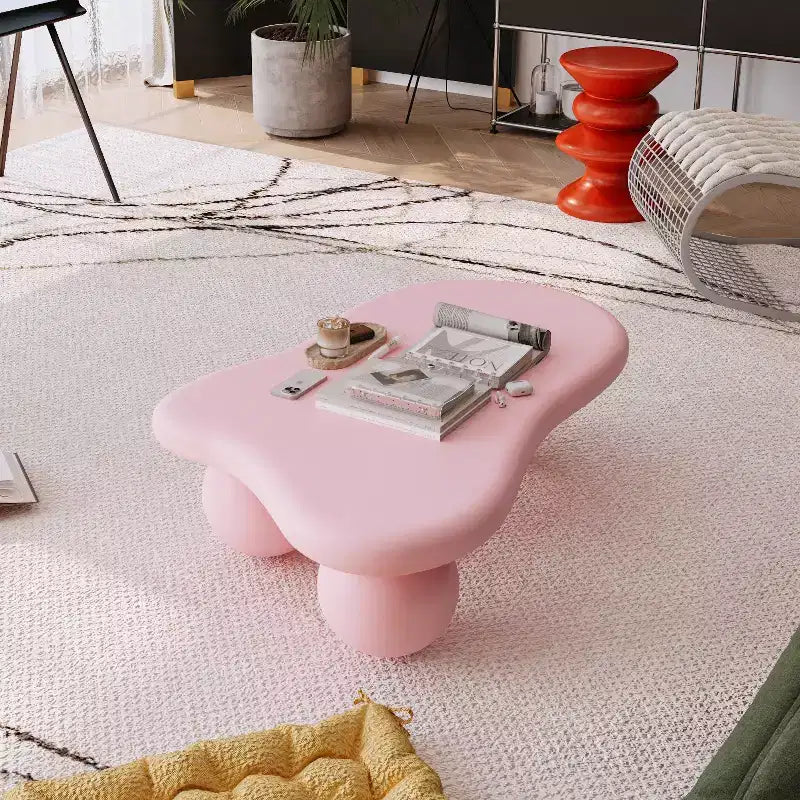 Table basse nuage de 40 pouces avec pieds sphériques, table centrale moderne aux formes irrégulières pour le salon, rose