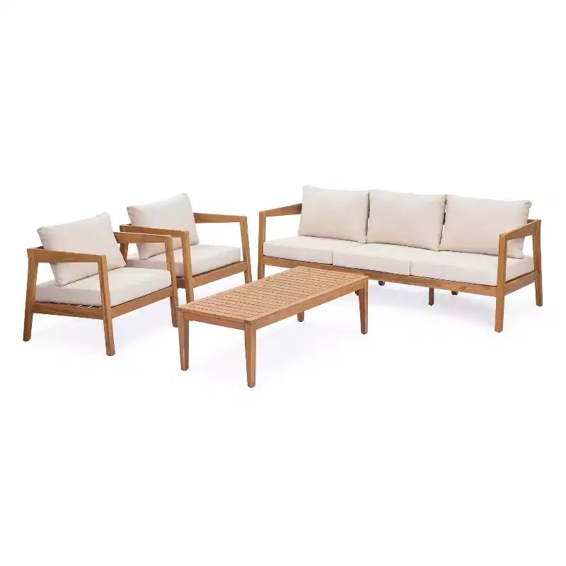 ModernLuxe Gartenmöbel-Set aus Akazienholz mit 4/5 Teilen, Outdoor-Sitzgruppe mit Couchtisch für Veranda/Garten/Balkon