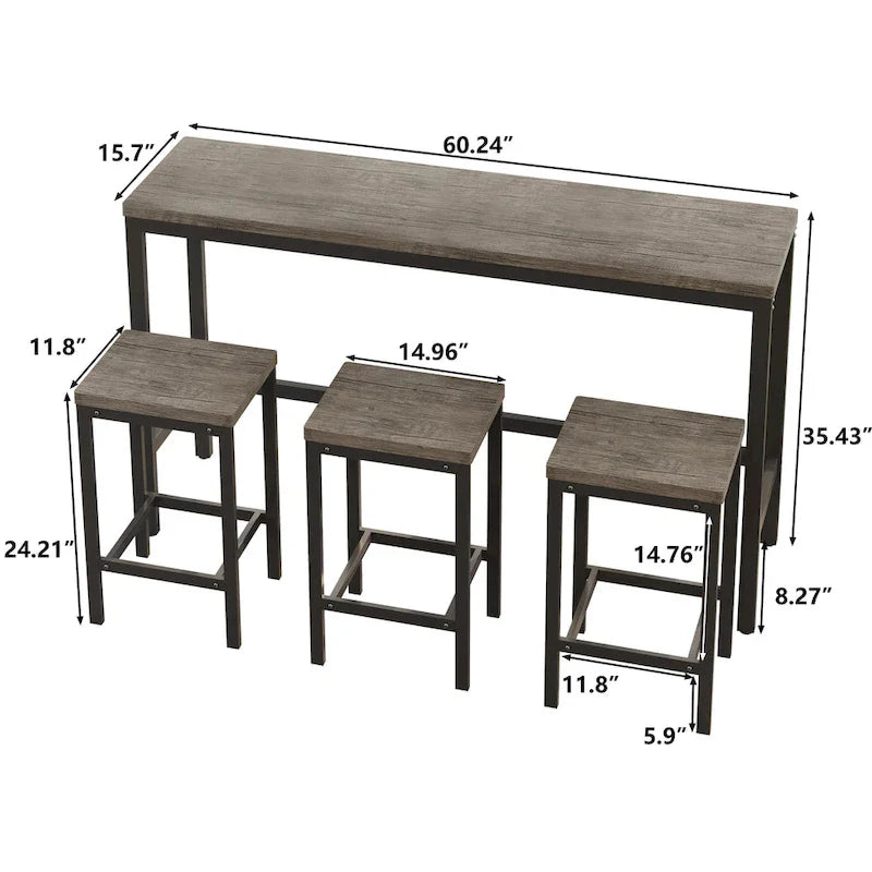 Bartisch-Set mit 3 Hockern
