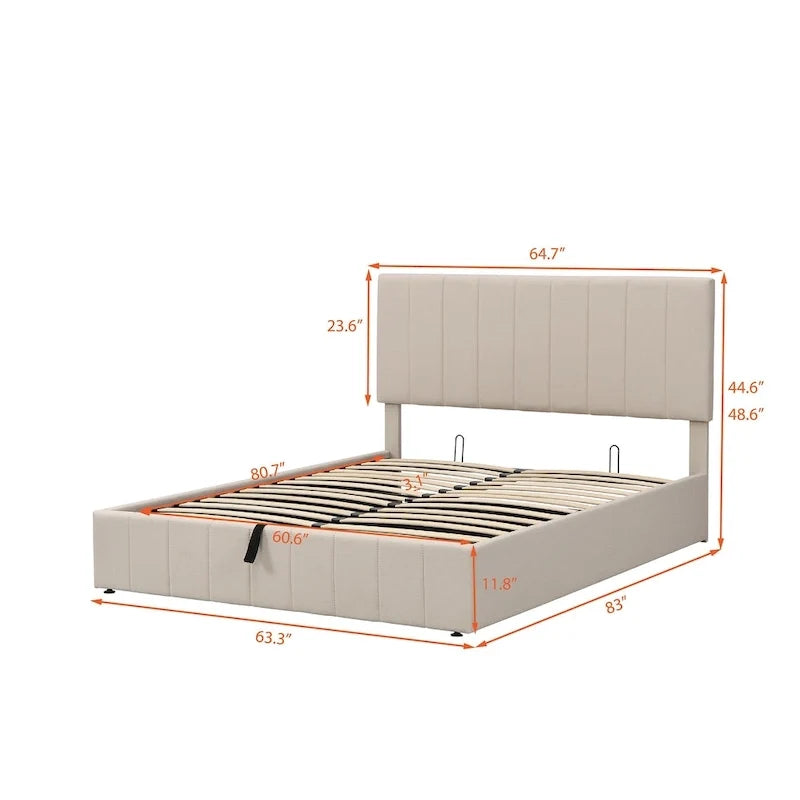 Polsterbett in Queen-Size mit hydraulischem Stauraumsystem - Beige