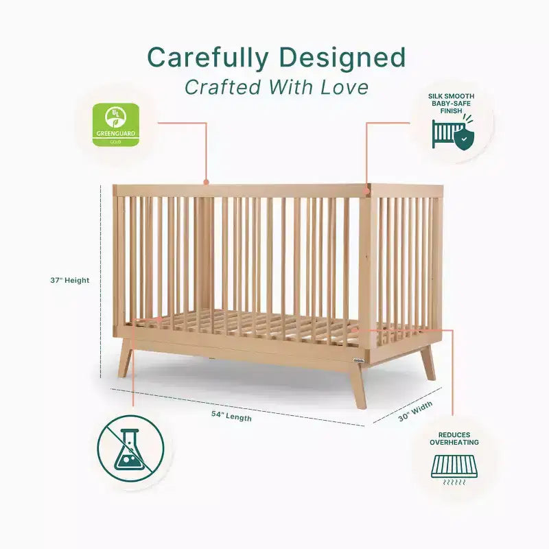 Lit bébé convertible 3-en-1, hêtre européen massif, certifié GREENGUARD Gold, fabriqué en Italie