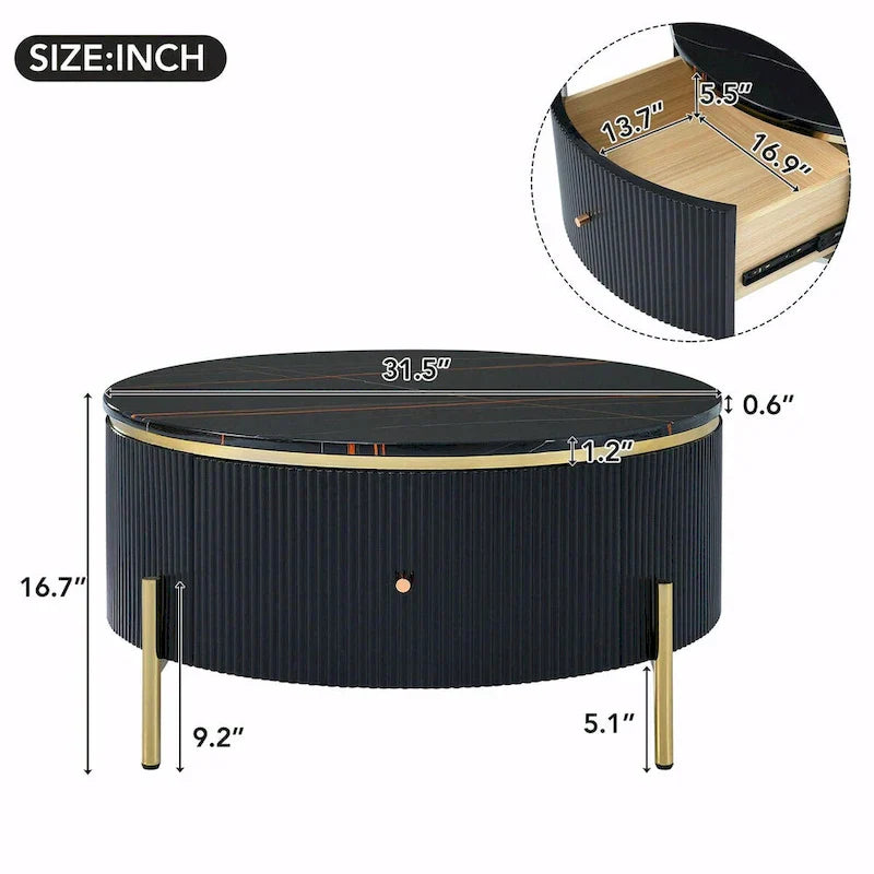 Table basse ronde moderne de 31.5 avec grand tiroir de rangement