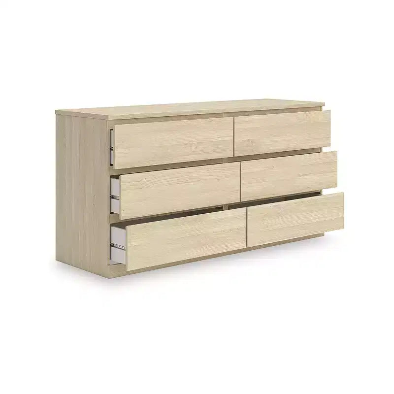 Commode moderne Onita à 6 tiroirs Signature Design by Ashley, finition bois brun naturel, sans poignées