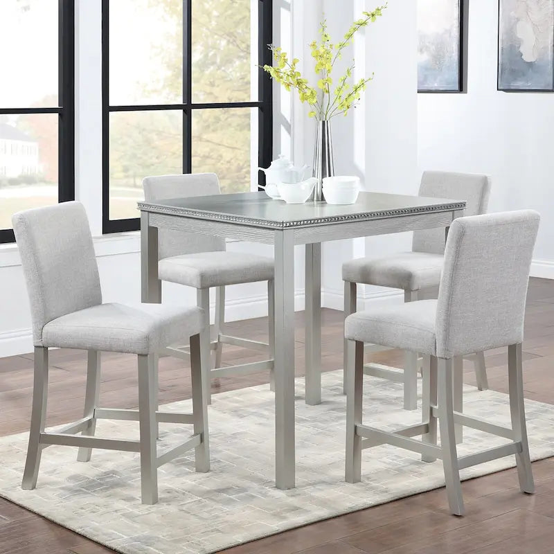 Set da pranzo moderno da 5 pezzi con tavolo quadrato da bar e 4 sedie imbottite