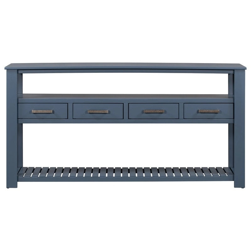Longue table console pour entrée et canapé avec tiroirs, table console de style rustique en bois avec 4 tiroirs et 2 étagères