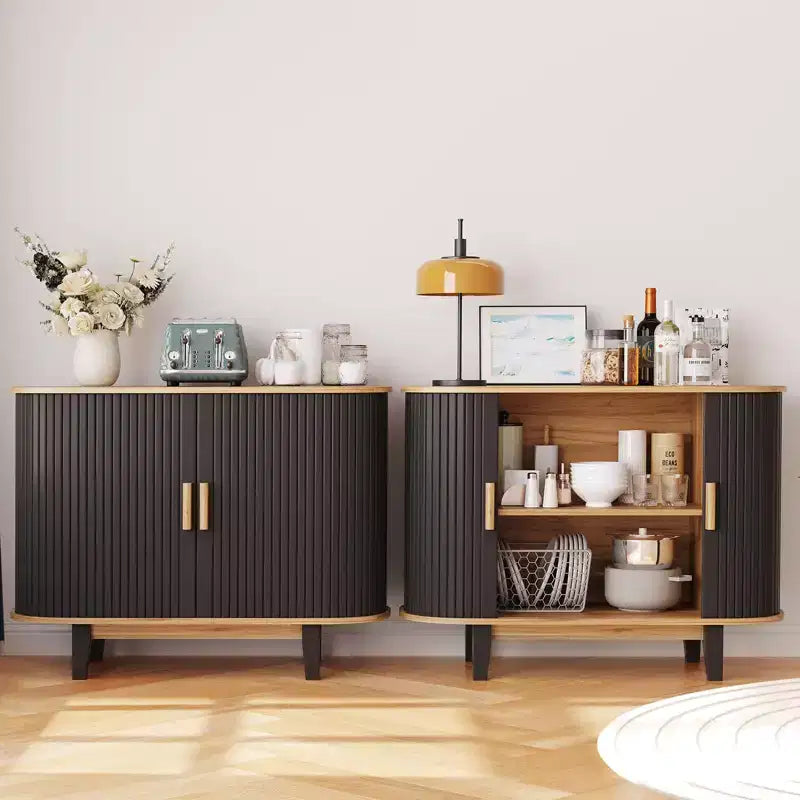 Buffet cannelé de 40', armoire de rangement avec porte coulissante et étagère réglable, meubles de rangement modernes, table console de bar à rideau