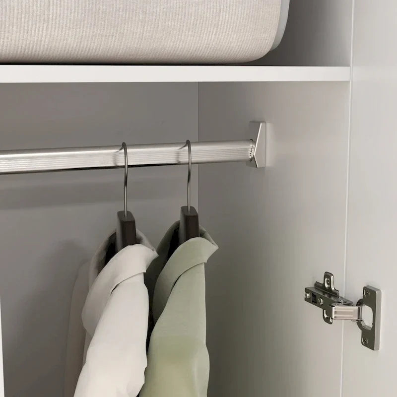 Armoire à deux portes autoportante pour chambre avec tringle à vêtements