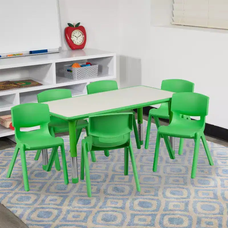 Emma und Oliver, rechteckiger höhenverstellbarer Aktivitätstisch aus Kunststoff, 23.625W x 47.25L, Set mit 6 Stühlen